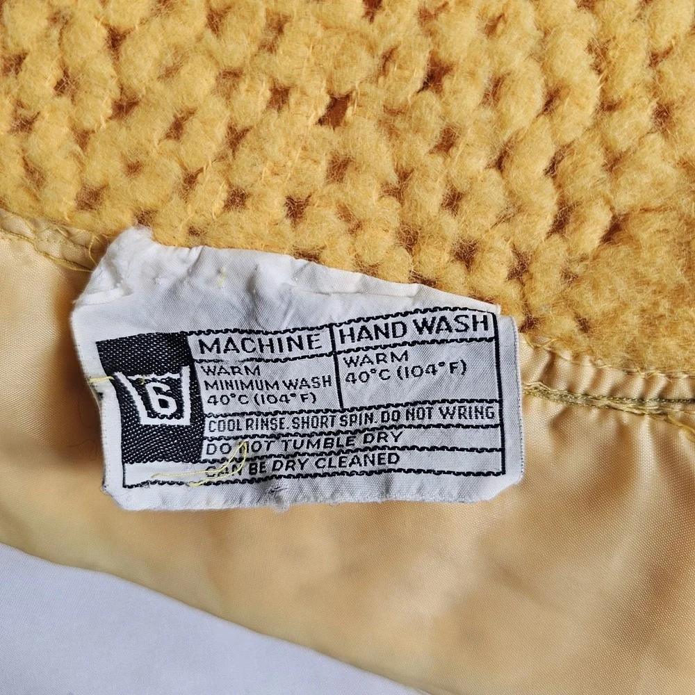 Vtg Blanket Satin Trim Orlon Nylon Waffle‎ Queen/King Bright Yellow Orange